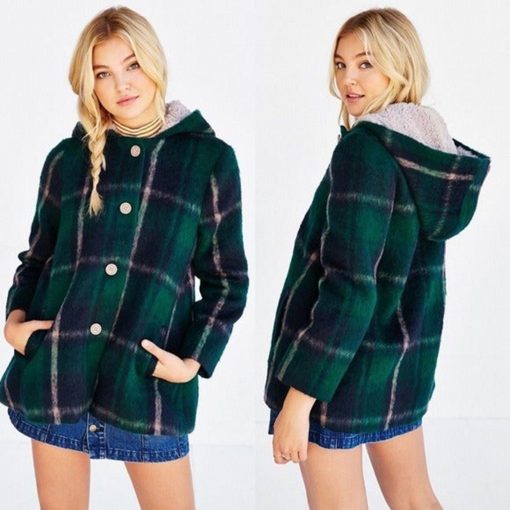 Urban outfitters B.B. Dakota green plaid coat